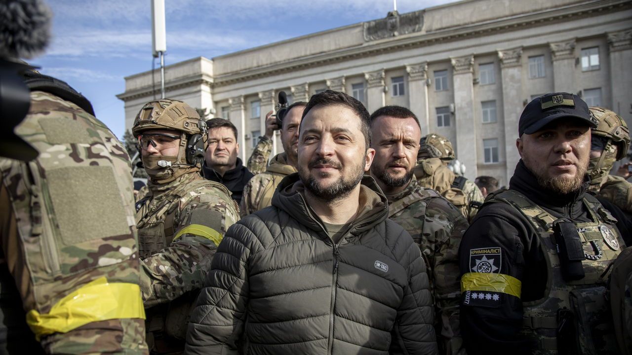 Vladimir Zelensky visits Kherson City after the withdrawal of Russian troops